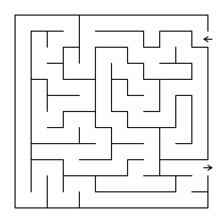 A 12 by 12 square maze drawn in the Classic style with straight walls and sharp corners