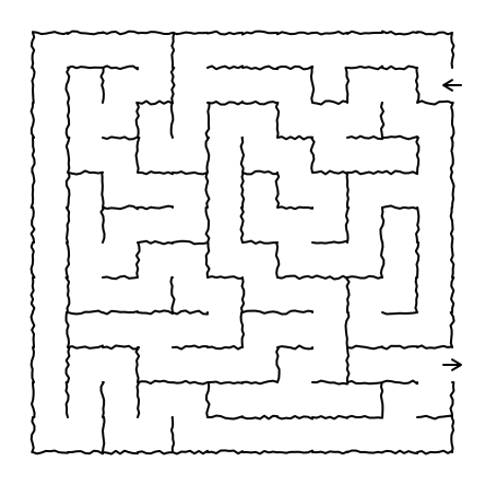 The same maze in the Sketch style: straight walls drawn with a wobbly, pen-like line